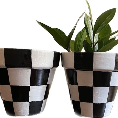 Pot Planter Plant Checkered Pots Etsy