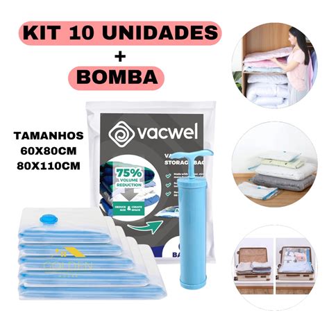 Kit Saco a Vacuo Bomba Manual Organização de Roupas Mala Viagem