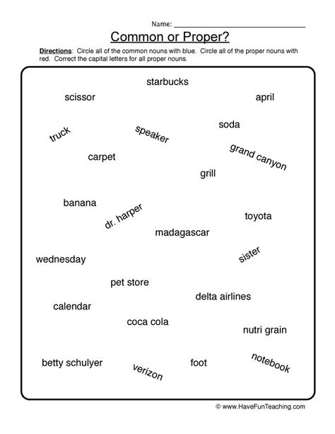 Common Noun And Proper Noun Worksheet Practice And Mastery