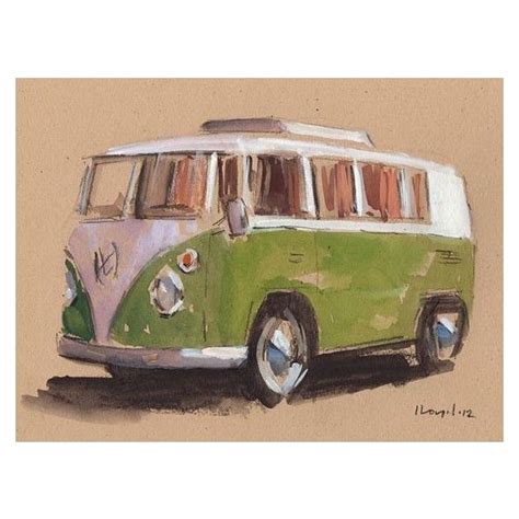 Original Painting Vw Bus Hippie Retro Vintage Auto Kombi Watercolor