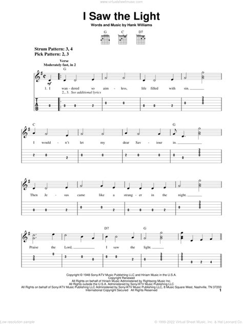 I Saw The Light Sheet Music For Guitar Solo Easy Tablature