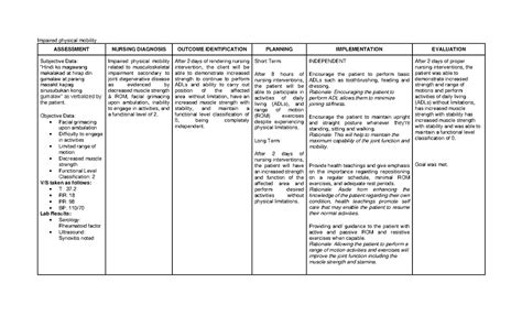 Impaired Physical Mobility NCP Impaired Physical Mobility ASSESSMENT