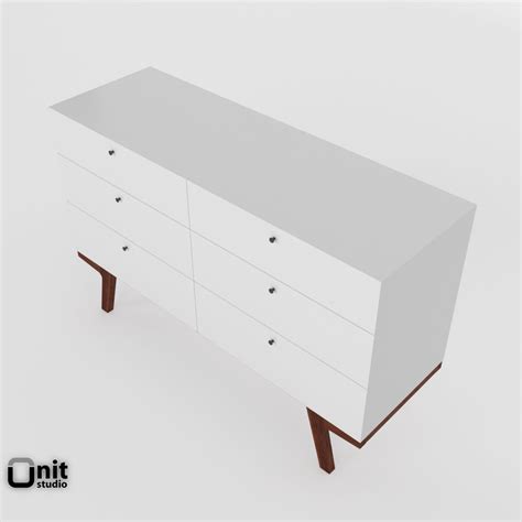 Cómoda moderna de 6 cajones de West Elm Modelo 3D 20 3ds dwg fbx