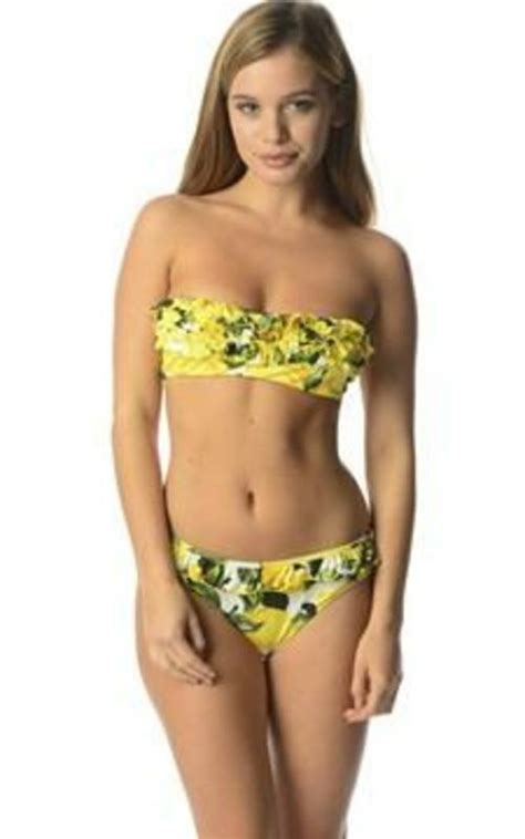 100 MOSCHINO BIKINI New Bright Mare Donna Yellow Lemon Print Frilled