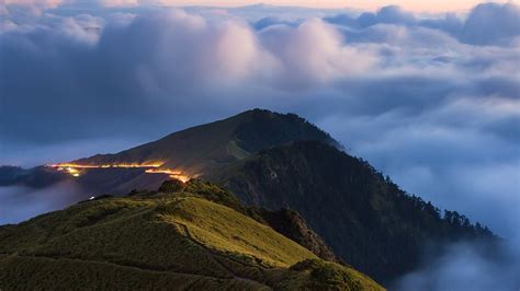 Wallpaper Taiwan, mountains, hills, night, fog 1920x1200 HD Picture, Image