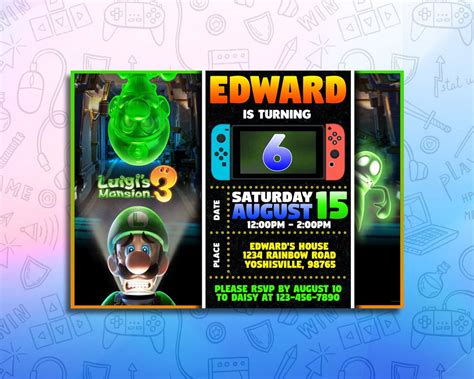 Luigi S Mansion Birthday Invitation Custom Printable Etsy