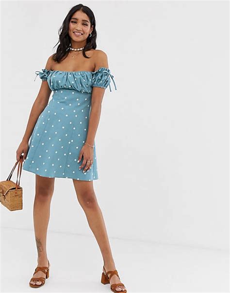 Asos Design Schulterfreies Mini Sommerkleid Mit Gerüschtem Oberteil