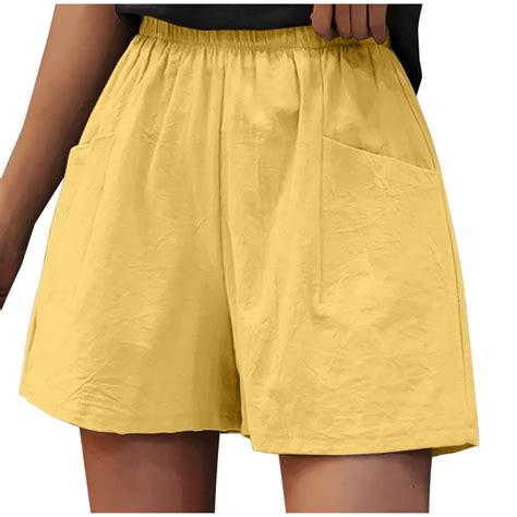 Ugoldhm Summer Shorts For Women 2024 Tendy High Waist Linen Shorts Wide Leg Cotton Shorts With