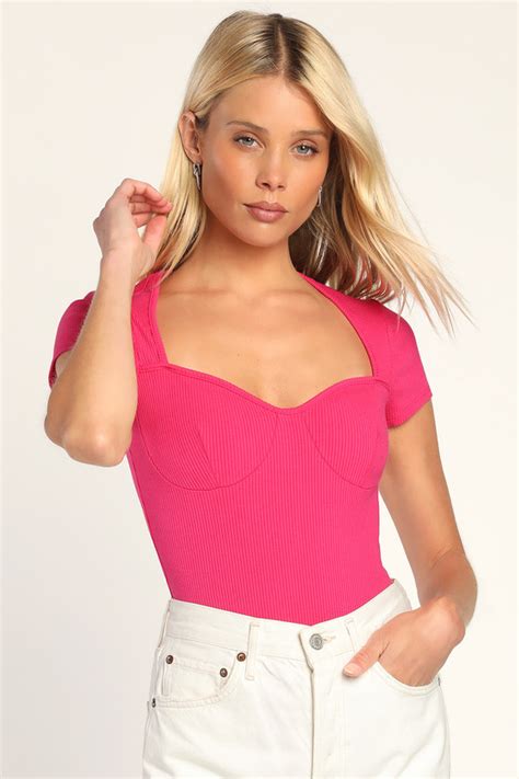 Lulus Cutout Cutie Magenta Cutout Short Sleeve Bustier Bodysuit Modesens