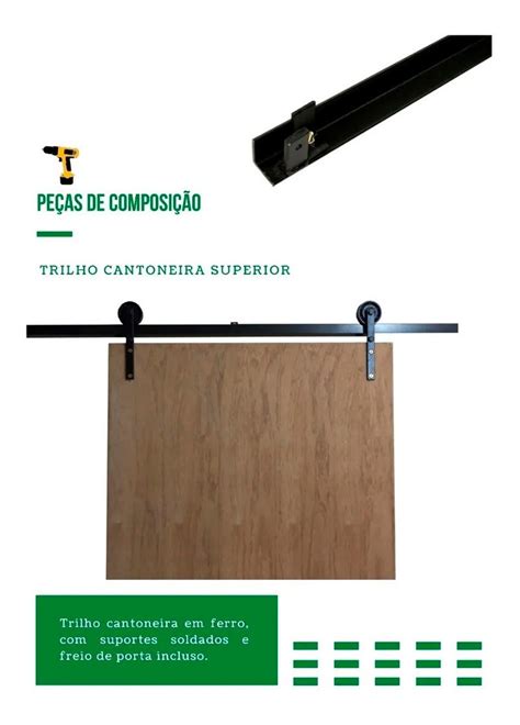 Kit Porta Celeiro Cantoneira Preto Roldana Aparente M Alfer