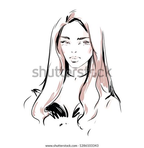 Beautiful Woman Face Vector Fashion Illustration Stock Vector Royalty Free 1286103343