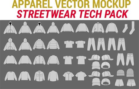 Apparel Vector Mockup Streetwear Tech Pack Over 154 Royalty Free