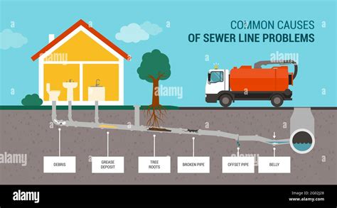 Common Causes Of Sewer Line Problems Infographic And Sewer Truck Stock Vector Image And Art Alamy