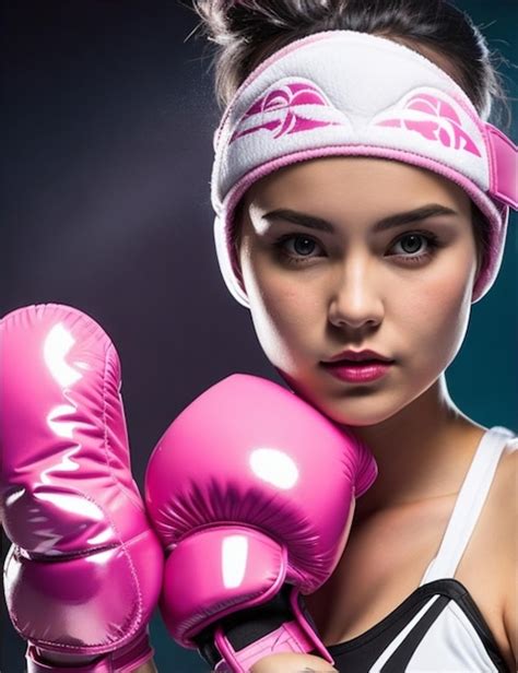 Mujer Con Un Par De Guantes De Boxeo Rosas Blancos Misteriosos Y