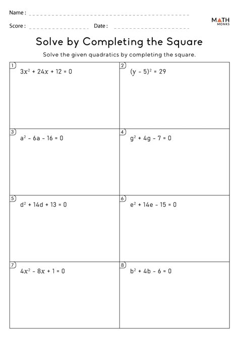 Completing The Square Worksheets Math Monks Worksheets Library