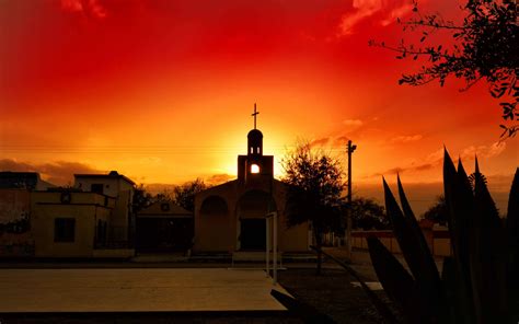 Download Catholic Church And Sunset Wallpaper