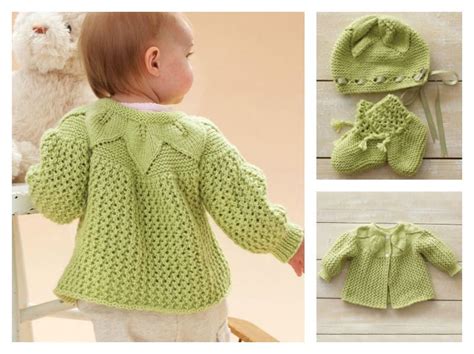 Leaf and Lace Baby Set Free Knitting Pattern | Baby sweater knitting pattern, Baby knitting free ...