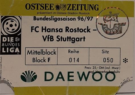 Ticket Eintrittskarte Bundesliga Hansa Rostock VfB Stuttgart 1996 97