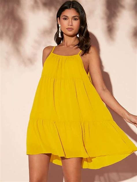 Shein Vcay Solid Ruffle Hem Cami Dress Shein Usa