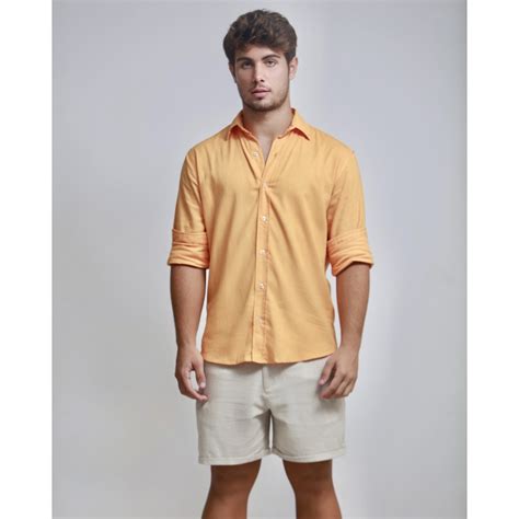 Camisa Linho Manga Longa Laranja Bemaloha