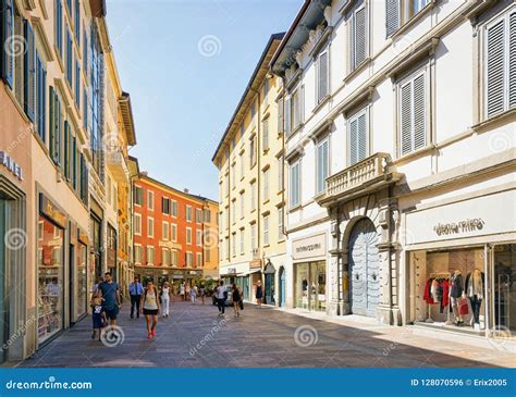 People On Via Xx Settembre Street In Bergamo Italy Editorial Photo