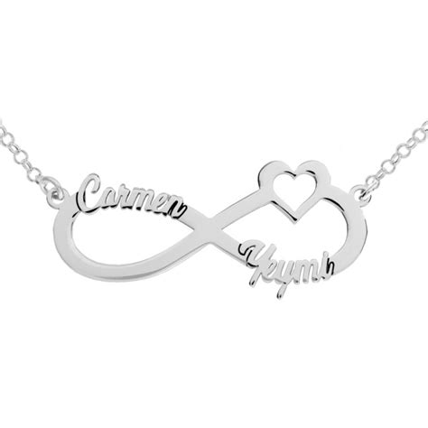 Collar Infinito Nombres Personalizados Con Coraz N Plata De Ley