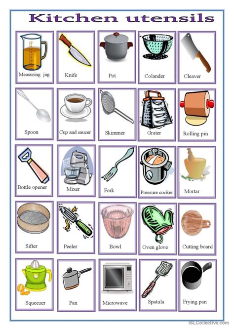 Kitchen Utensils Pictionary Picture English Esl Worksheets Pdf Doc