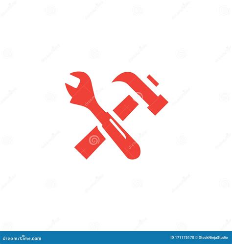 Icono Rojo De Martillo Y Llave En Fondo Blanco Ilustración De Vectores