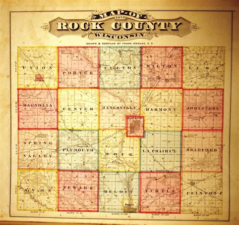 1873 Map All Twp Of Rock Co