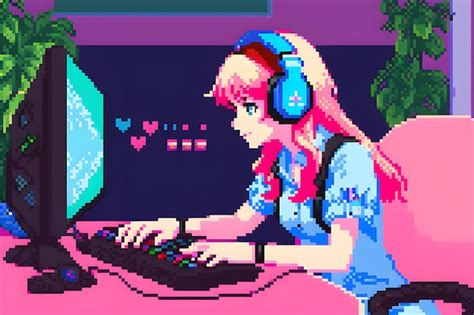 Premium Photo Cute Gamer Girl Playing A Game In Her Room Anime Manga