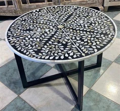 MOTHER OF PEARLS INLAY WORK TABLE WITH BLACK RESIN COMBINATION Size