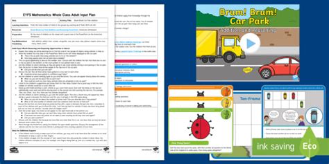 Eyfs Maths Brum Brum Car Park Addition Whole Class Adult Input Plan And