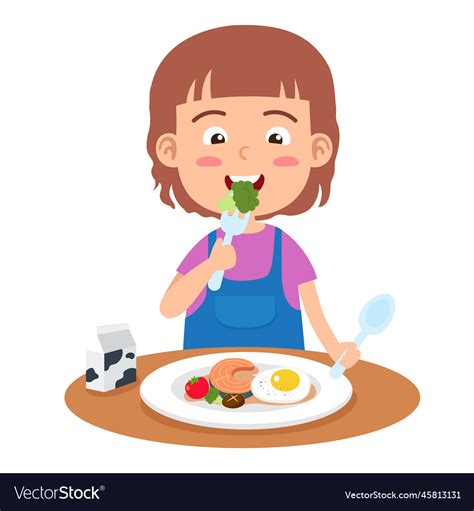 Cute Girl Eating Healthy Food Royalty Free Vector Image