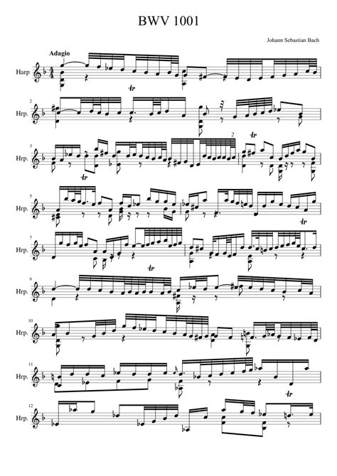 Bwv 1001 Violin Sonata No 1 In G Minor Sheet Music For Harp Solo