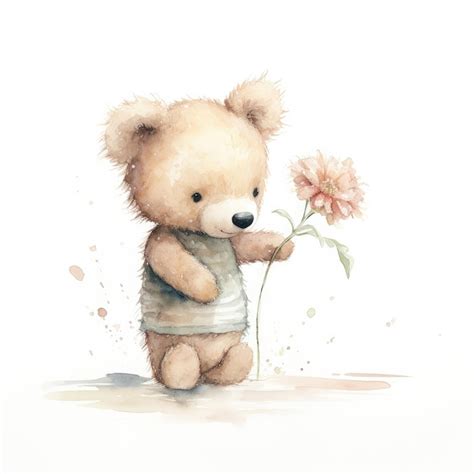 Premium Photo A Drawing Of A Teddy Bear Holding A Flower