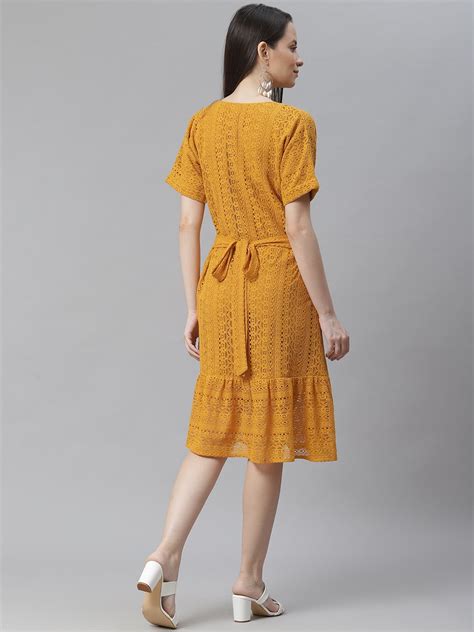 Mustard Yellow Net A Line Midi Dress Dss Cottinfab Ltd