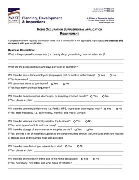 Wake County North Carolina Home Occupation Supplemental Application Fill Out Sign Online And