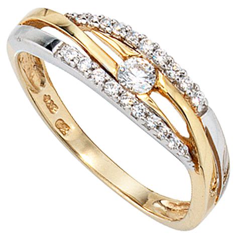 Sigo Damen Ring Gold Gelbgold Wei Gold Bicolor Mit Zirkonia