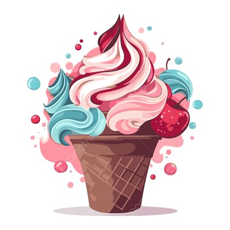 Soft Serve Ice Cream Vector Sticker Clipart Cartoon Sweet Cone Design