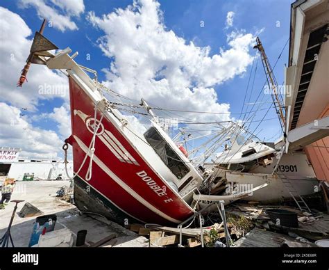 The Double E Shrimp Vessel Lays Damaged As Many Damaged Shrimp Boats