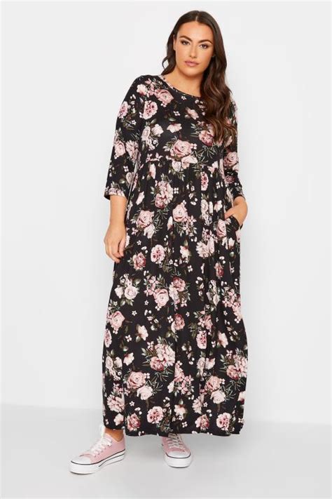 Limited Collection Plus Size Curve Black Floral Print Midaxi Smock