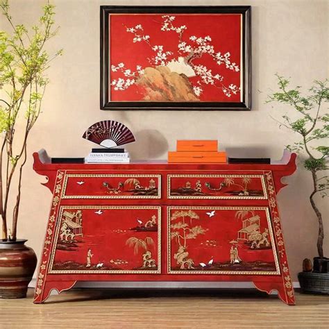 Vivid Space Creation Hand Painted Vintage Red Entryway Accent Cabinet