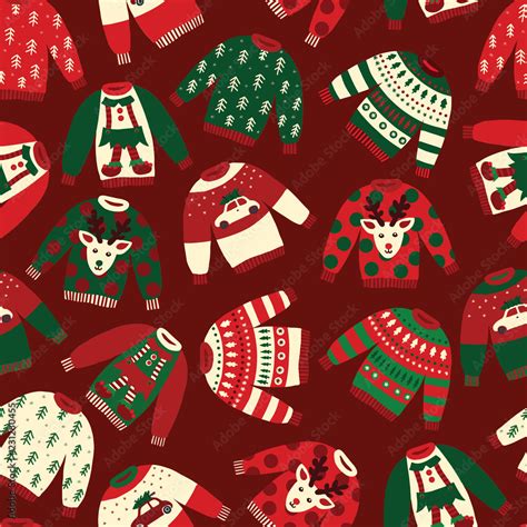 Seamless Vector Ugly Christmas Sweaters Pattern Knitted Winter Jumpers