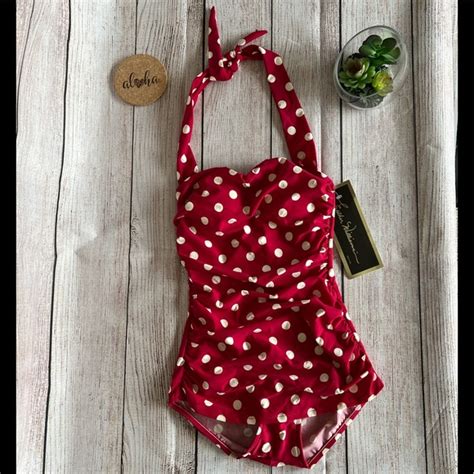 Esther Williams Swim New Esther Williams Polka Dot Ruched Halter