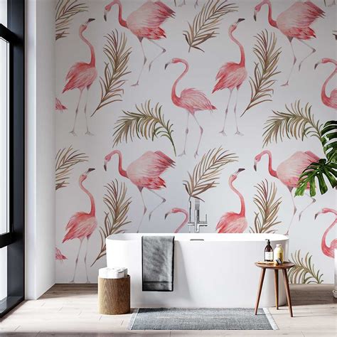 Badkamer Behang Flamingo Met Bladeren Op Maat Youpri