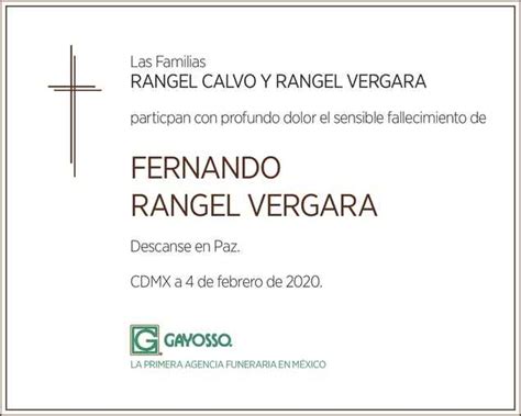 Don Fernando Rangel Vergara Obituario Esquela