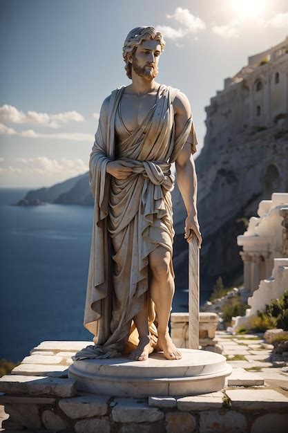 Premium Ai Image Stoic Marble Statue Greece In The Background Dark