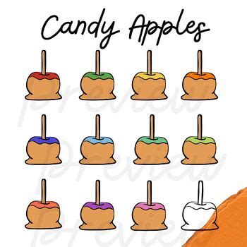 Candy Apple Clip Art Rainbow Colors PNG's and JPegs for Halloween Candy