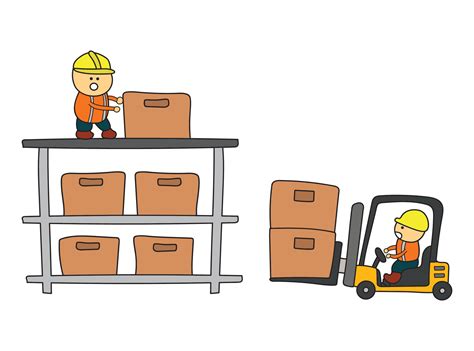 Kids Drawing Vector Illustration Of Warehouse Workers Loading And