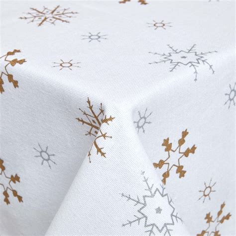 Cotton Christmas Gold Snowflake Tablecloth